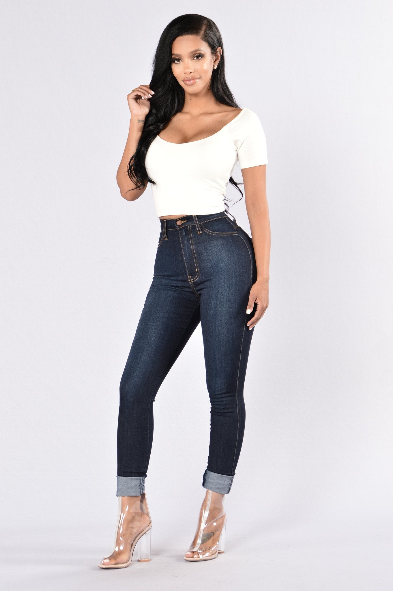 Classic High Waist Skinny Jeans - Dark