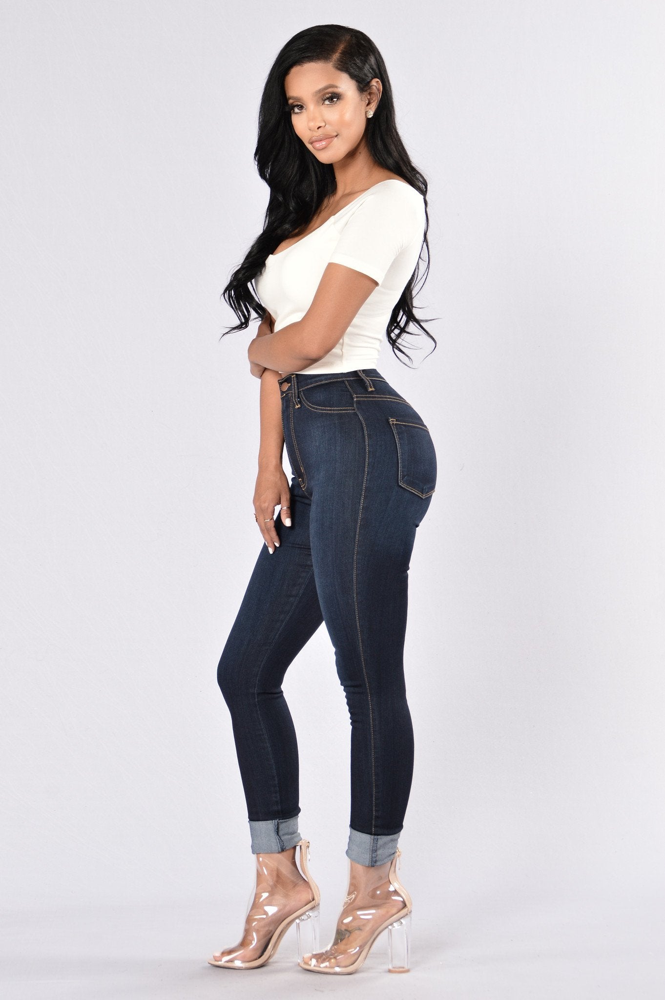 Classic High Waist Skinny Jeans - Dark