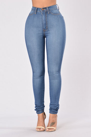 Classic High Waist Skinny Jeans - Medium Blue